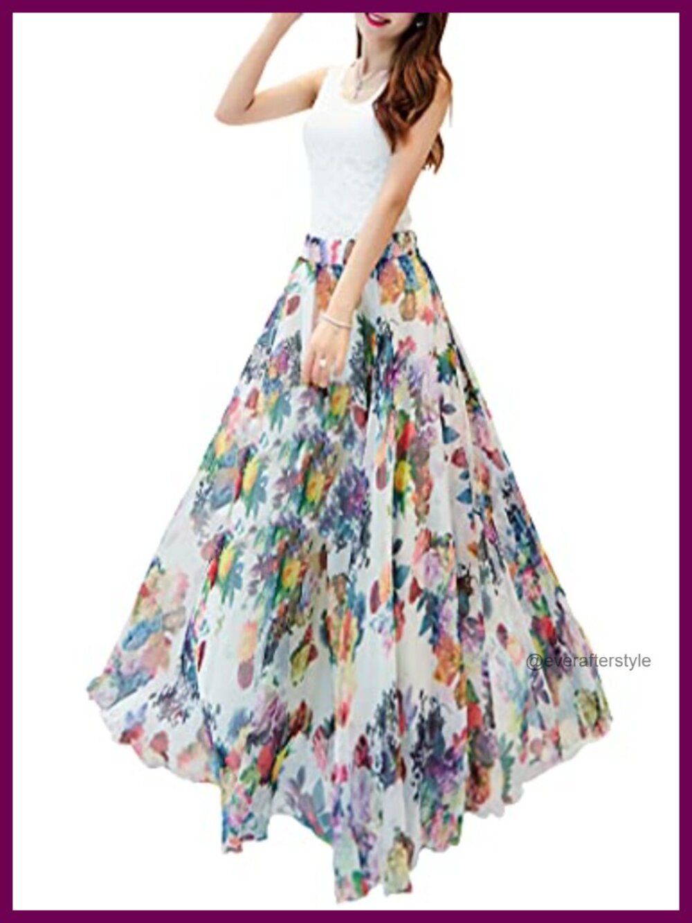 Women's Floral Chiffon Maxi Skirt High Waisted Summer Beach Pleated Full Skirt